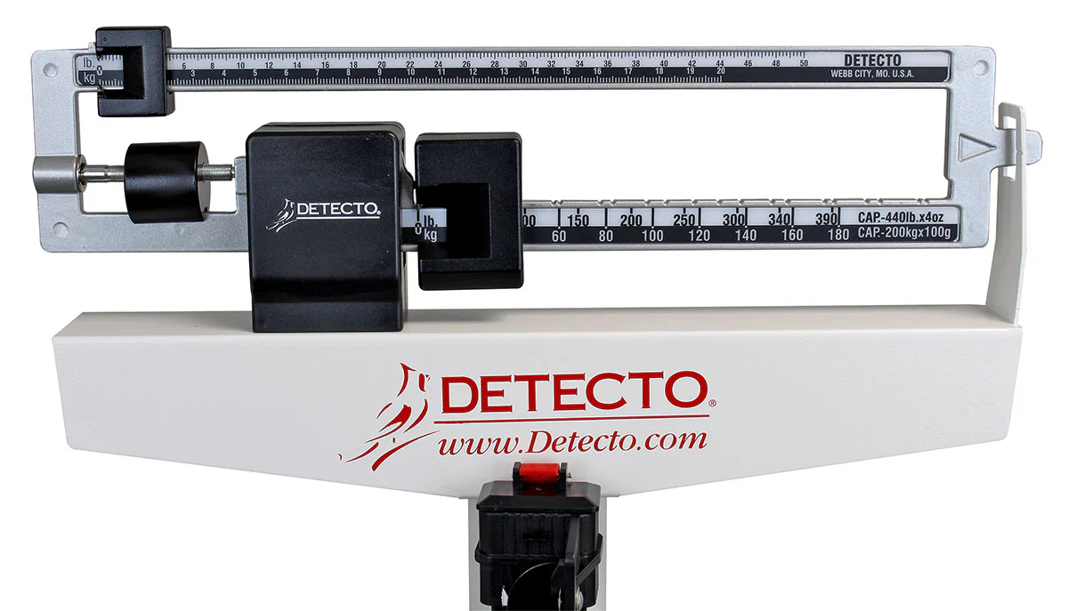 Detecto Eye-Level Scale, 338 Physician's Scale with Height Rod, Wheels, 440 lb / 200 kg - Image 3