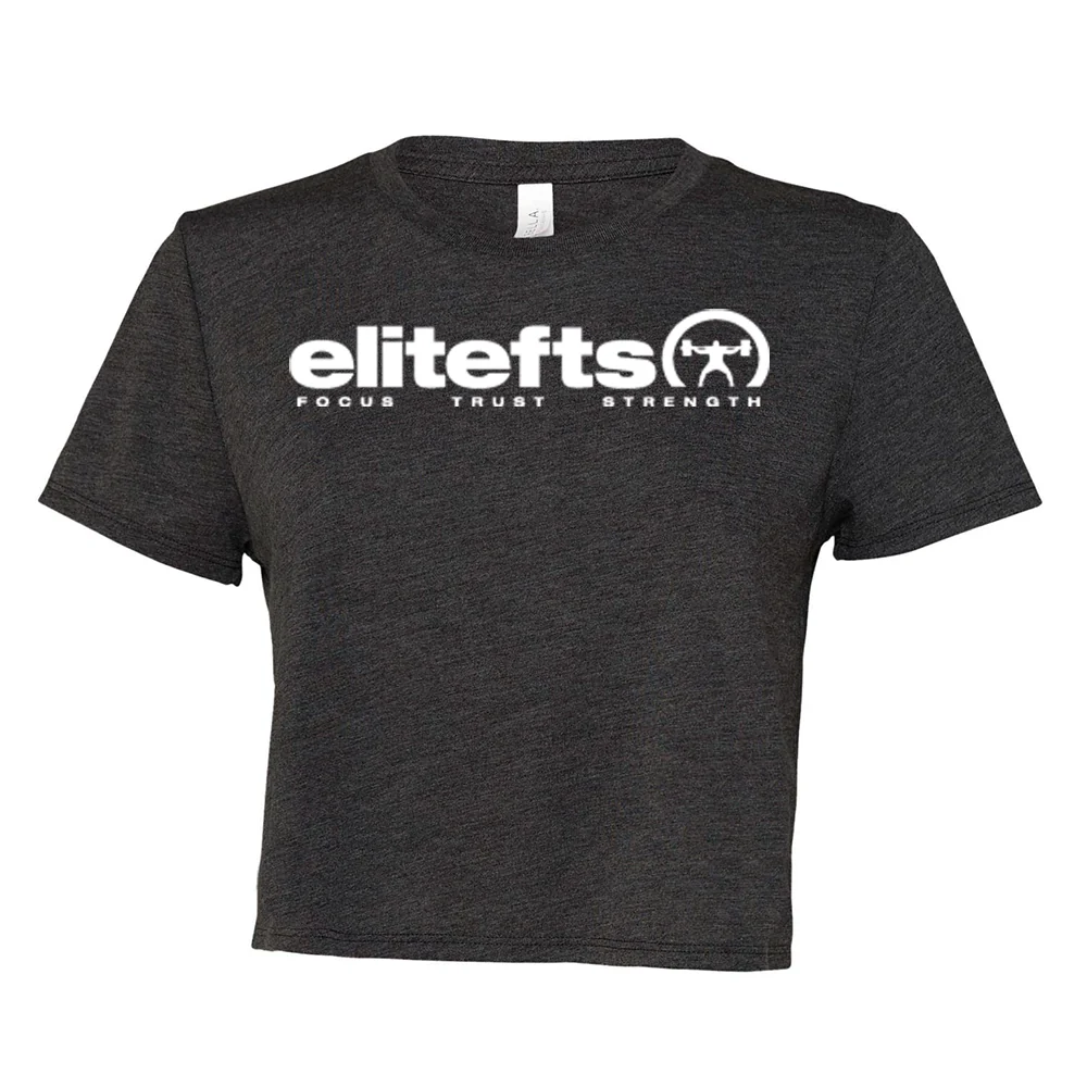 elitefts Tagline White Women's Flowy Cropped Tee - Image 3