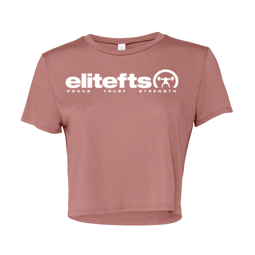 elitefts Tagline White Women's Flowy Cropped Tee - Image 4
