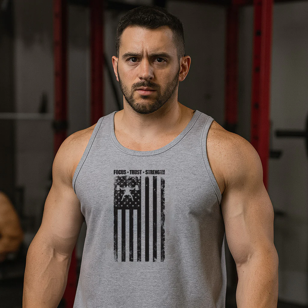elitefts Focus Trust Strength Flag Black Tank Top - Image 5